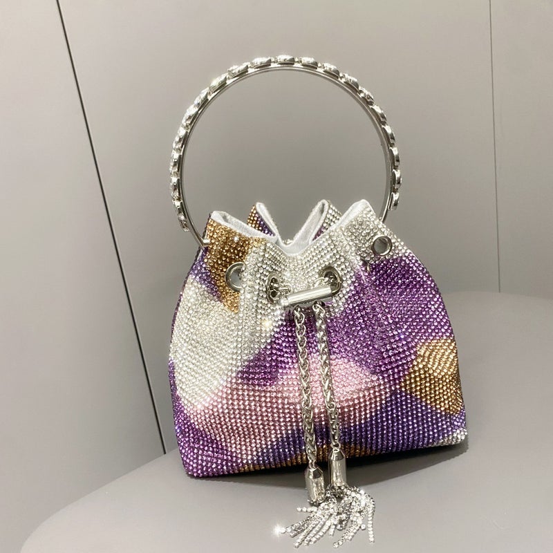 Women'S Bag Portable Shiny Colored Diamond Evening Bag Women'S Handbag Handmade Rhinestone Bucket Bag Full Of Diamonds - Image 1