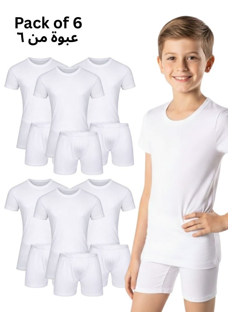 DROSH V Boys White Innerwear Pack of 6 – Soft Cotton T Shirt and Shorts Combo for Kids - Image 1