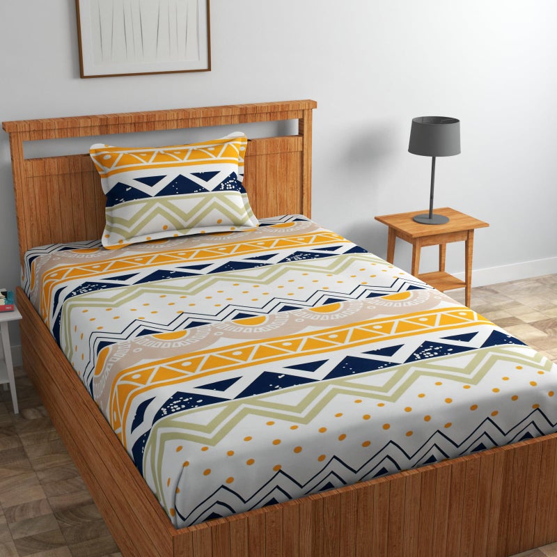 VO design NEW LEAF Premium Glace Cotton 180 TC Flat Single Bedsheets for Summer Breathable | Wrinklefree (Size-60 X 90 Inch) with 1 Pillow Covers (Size-17 X 27 Inches, Beige & Black) - Image 5