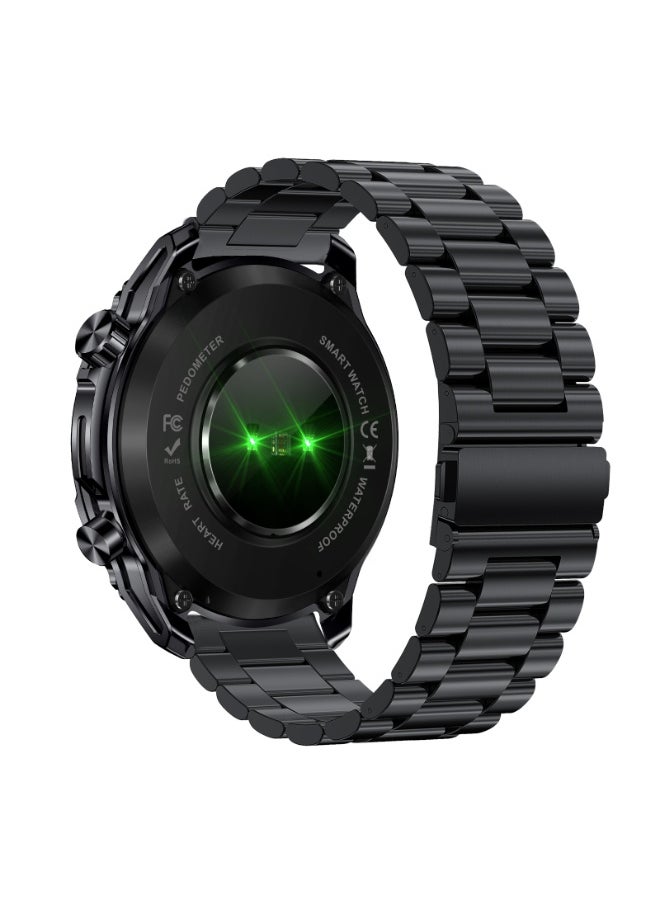 Xcell Xcell Elite6 Smartwatch, 1.52" HD Display, Bluetooth Calling, Wireless Charging, Flashlight, Heart-Rate/BP/SpO₂ Monitor, Multi Language, IP67, 7 Days Battery, iOS/Android Compatible - Black Frame with Metal Strap  - Image 2