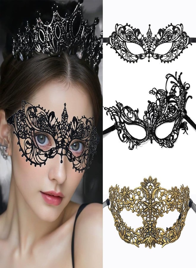 Homeaura 3 Pack Masquerade Masks for Women, Elegant Lace Party Masks Lace Masquerade Style | Lightweight Wear | Party Ready Set | Costume Accessory | Adult Party Mask - Image 1