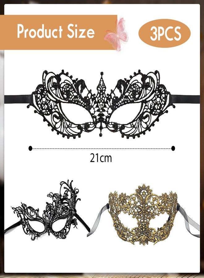 Homeaura 3 Pack Masquerade Masks for Women, Elegant Lace Party Masks Lace Masquerade Style | Lightweight Wear | Party Ready Set | Costume Accessory | Adult Party Mask - Image 2