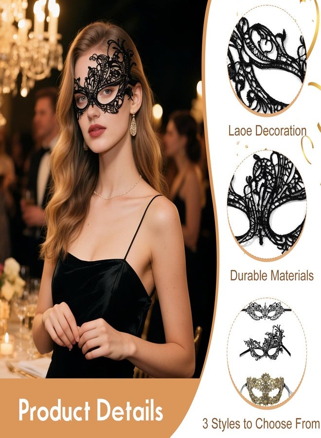 Homeaura 3 Pack Masquerade Masks for Women, Elegant Lace Party Masks Lace Masquerade Style | Lightweight Wear | Party Ready Set | Costume Accessory | Adult Party Mask - Image 3
