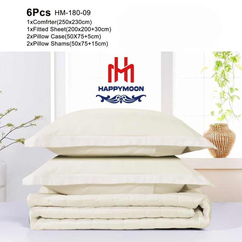 HAPPYMOON طقم لحاف الفراش Happymoon بحجم كينج - طقم سرير مبطن صلب مكون من 6 قطع من قماش ستوكات ، ويشمل لحاف ، وشرشف مطاطي ، وسادة وسادة وأغطية لنوم ناعم ومريح - Image 2