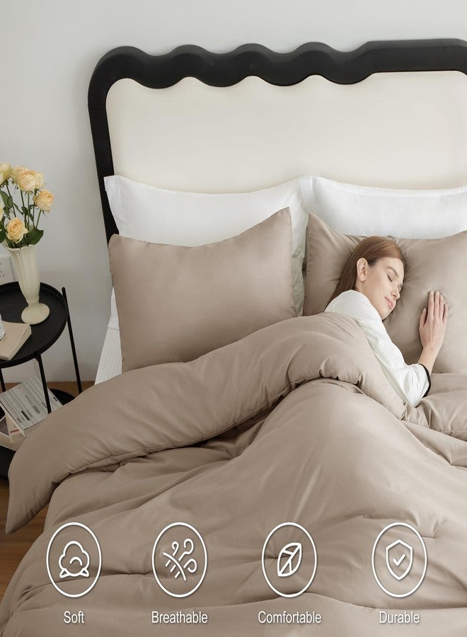 CozyLux طقم لحاف كوزي لوكس كوين كاكي، 3 قطع، طقم مفروشات سادة مسامي بنمط مبطن، طقم سرير فاخر ناعم ورقيق مع لحاف بديل للريش مناسب لجميع الفصول (لحاف واحد و2 غطاء وسادة) - Image 5