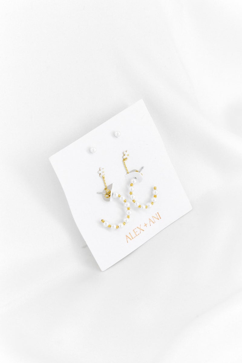 ALEX AND ANI Women 3 Pair Pearl Fashion Earrings Set, Gold 