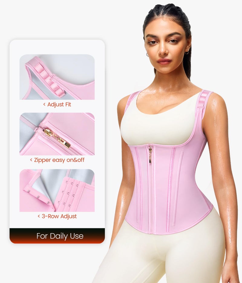 Junlan Waist Trainer for Women - Sauna Suit Sweat Vest for Working Out(Pink,Large) - Image 2
