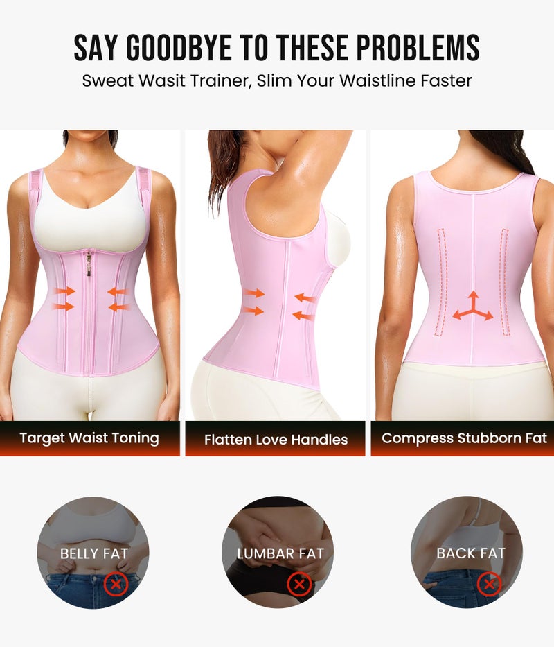 Junlan Waist Trainer for Women - Sauna Suit Sweat Vest for Working Out(Pink,Large) - Image 3