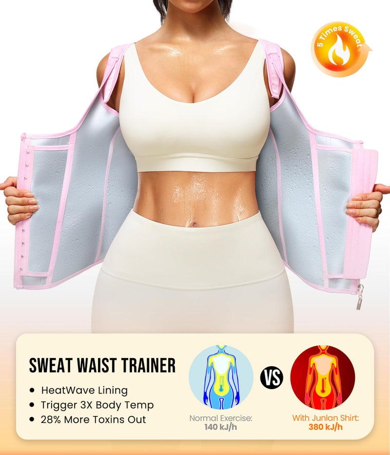 Junlan Waist Trainer for Women - Sauna Suit Sweat Vest for Working Out(Pink,Large) - Image 4