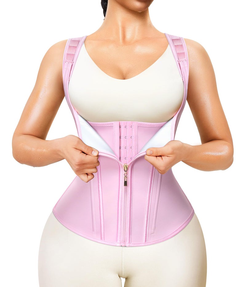 Junlan Waist Trainer for Women - Sauna Suit Sweat Vest for Working Out(Pink,Large) - Image 1