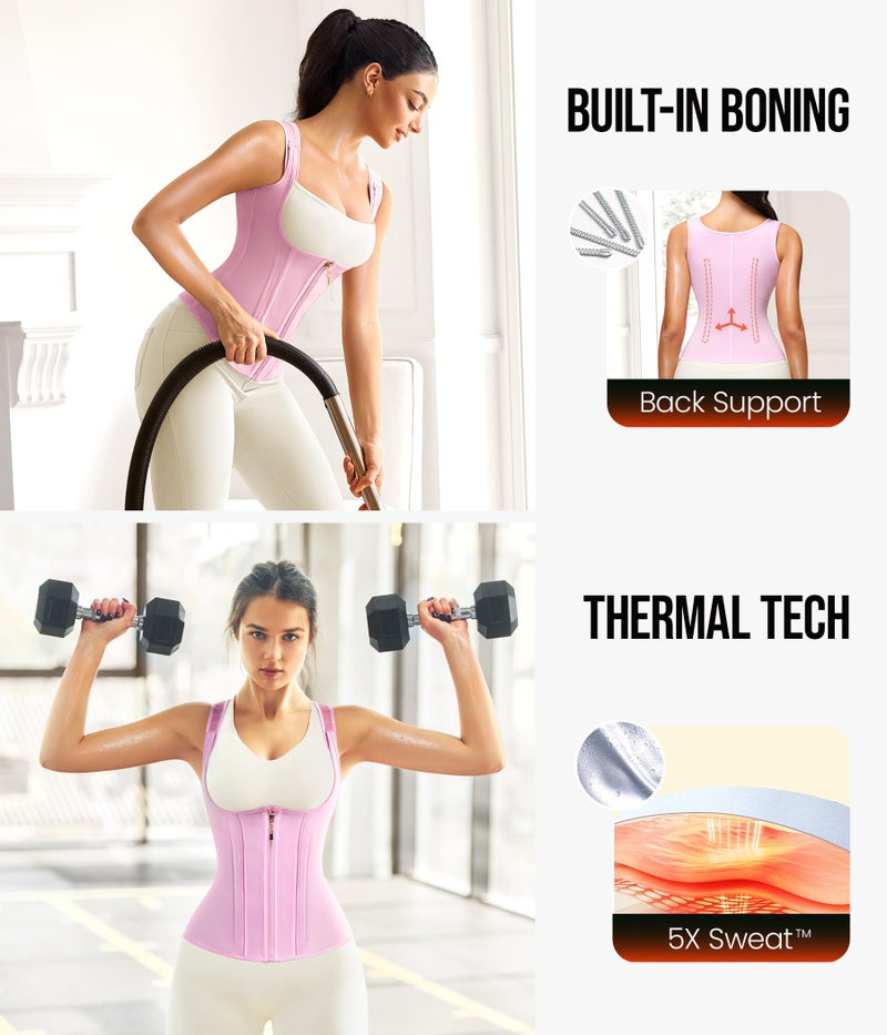 Junlan Waist Trainer for Women - Sauna Suit Sweat Vest for Working Out(Pink,Large) - Image 5