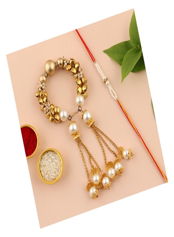 DECORATIVE BUCKETS Unisex Stone and Pearl Rakhi (Multicolour) - Image 1