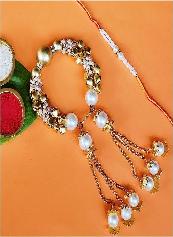 DECORATIVE BUCKETS Unisex Stone and Pearl Rakhi (Multicolour) - Image 4