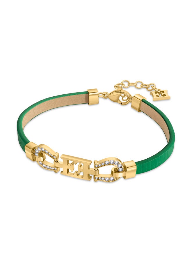 ESCADA Zoe Green Leather Bracelet with Logo and Horseshoe Charms Luxurious and Fortunate Design - Image 1