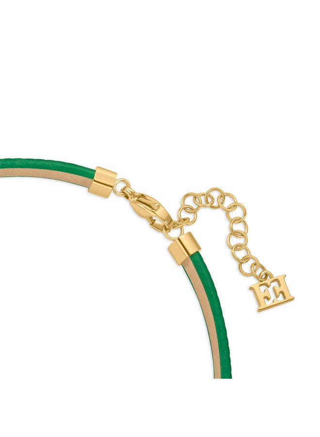 ESCADA Zoe Green Leather Bracelet with Logo and Horseshoe Charms Luxurious and Fortunate Design - Image 3
