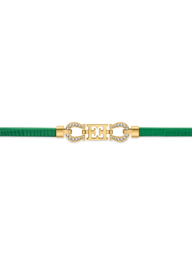 ESCADA Zoe Green Leather Bracelet with Escada Logo & Horseshoe Charms – Luxurious & Fortunate Design