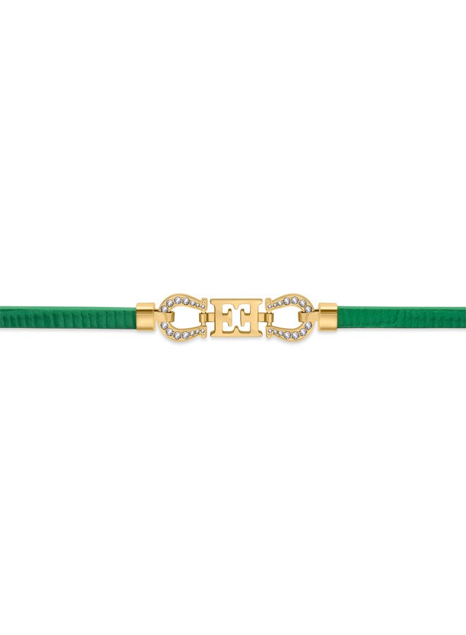 ESCADA Zoe Green Leather Bracelet with Logo and Horseshoe Charms Luxurious and Fortunate Design - Image 2
