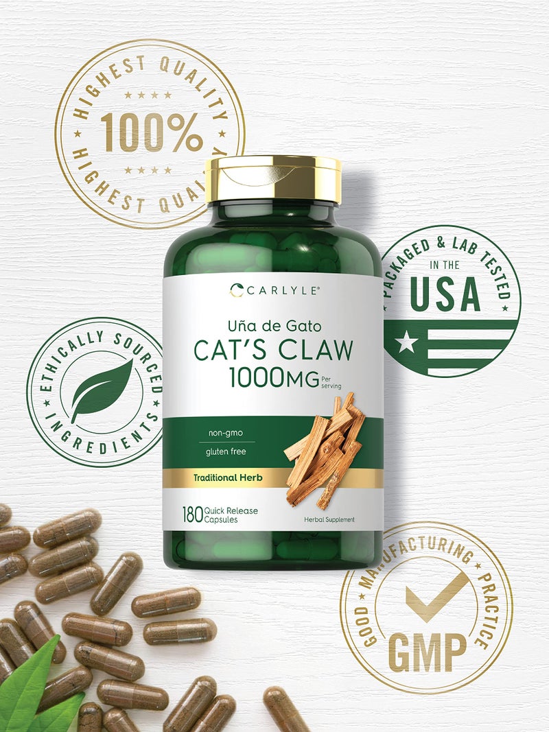 Carlyle Cat's Claw Herb Capsules 1000mg | 180 Count | Uncaria Tomentosa | Non-GMO, Gluten Free Supplement - Image 5