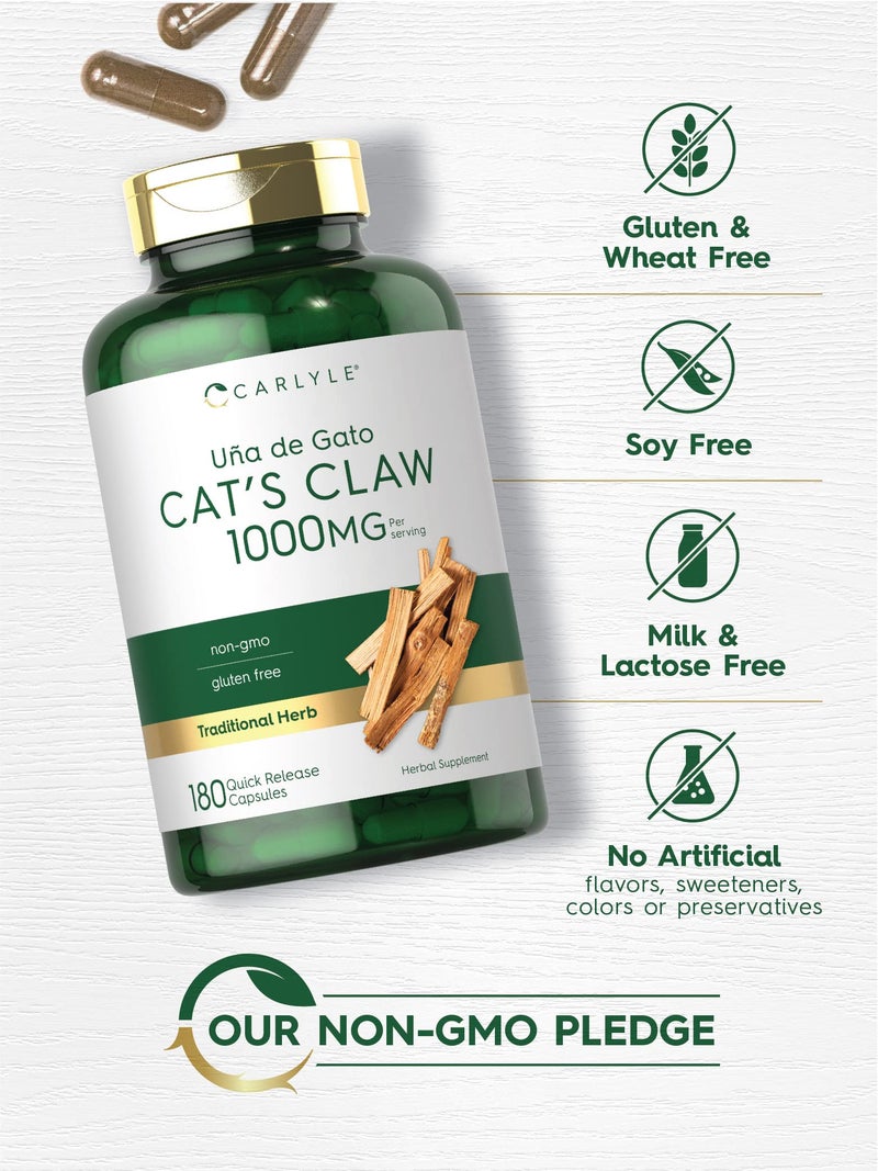 Carlyle Cat's Claw Herb Capsules 1000mg | 180 Count | Uncaria Tomentosa | Non-GMO, Gluten Free Supplement - Image 4