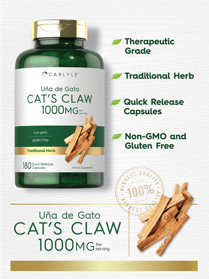 Carlyle Cat's Claw Herb Capsules 1000mg | 180 Count | Uncaria Tomentosa | Non-GMO, Gluten Free Supplement - Image 3