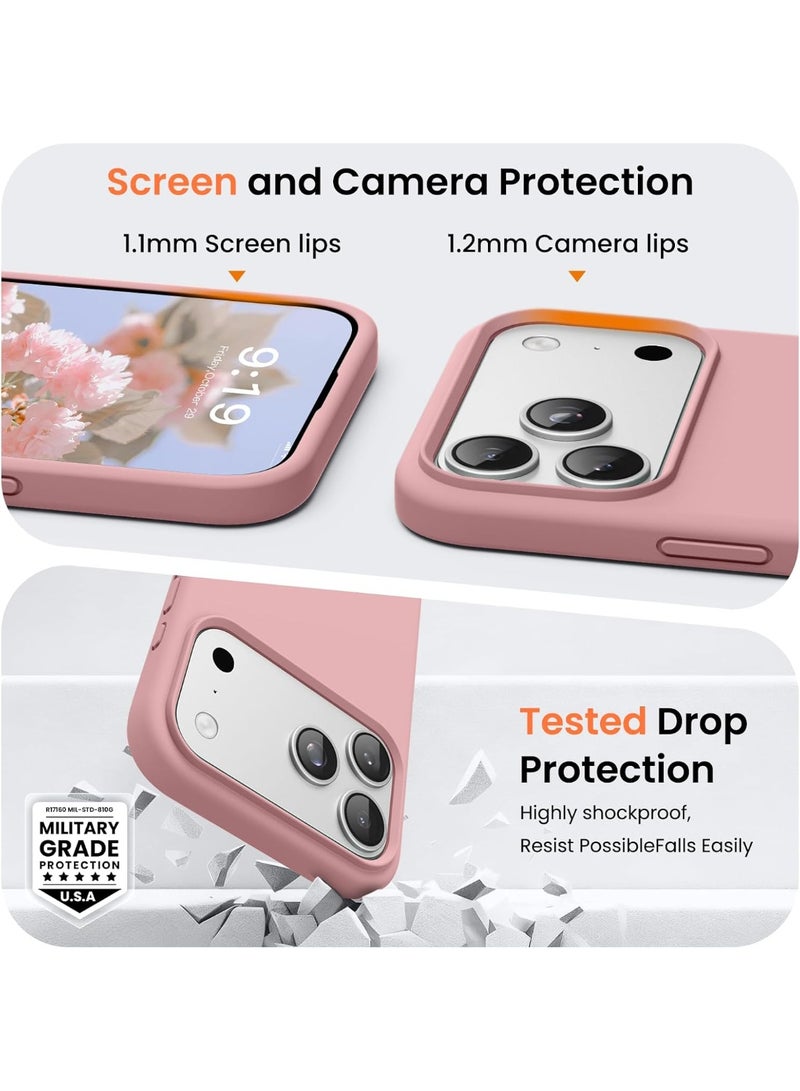 أكاليكس جراب سيليكون متوافق مع iPhone 17 Pro، جراب هاتف سيليكون سائل رفيع مع مصد مطاطي ناعم مقاوم للصدمات مكون من 3 طبقات مع بطانة من مادة TPU (وردي) - Image 3