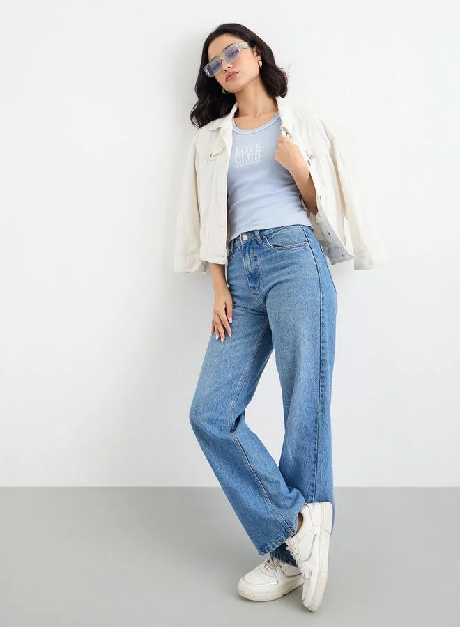 ستايلي ستايلي تانك نسائي أزرق مضلع بتفاصيل مطرزة متباينة