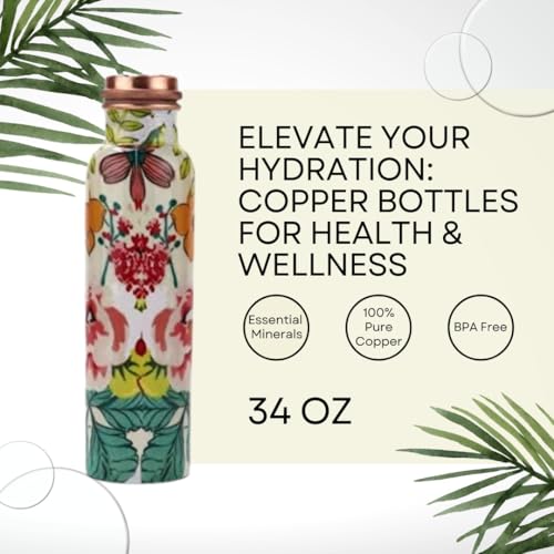 Perilla Home Pure Copper Water Bottle 34 Oz Leak Proof 100% Pure - Ayurvedic Copper Vessel - Drink More Water And Enjoy The Health Benefits Immediately - For Gym, Yoga Bottle (Plain) - Image 2