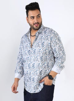 Instafab Plus Men's Indigo Blue Abstract Cotton Shirt  - Image 3