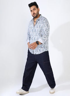 Instafab Plus Men's Indigo Blue Abstract Cotton Shirt  - Image 5