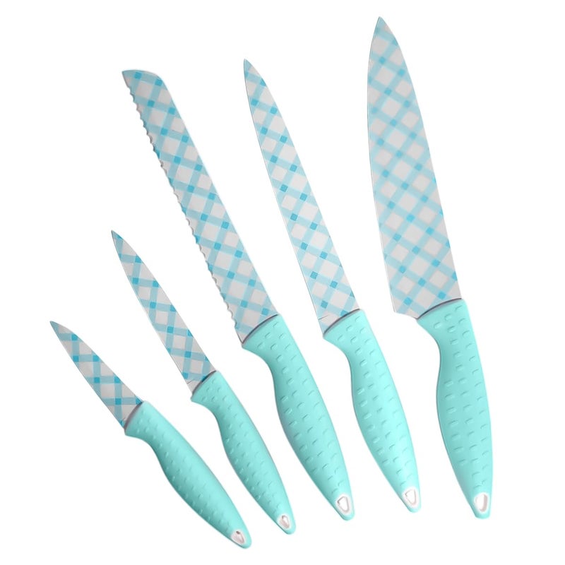 Knife Set,5 pcs Chef Kitchen Knives Set with Strong Handles, sharp kitchen knives, Super Sharp Cutlery Set, High-Quality Stainless Steel Blades for Professional and Home Chef (Blue) - Image 1