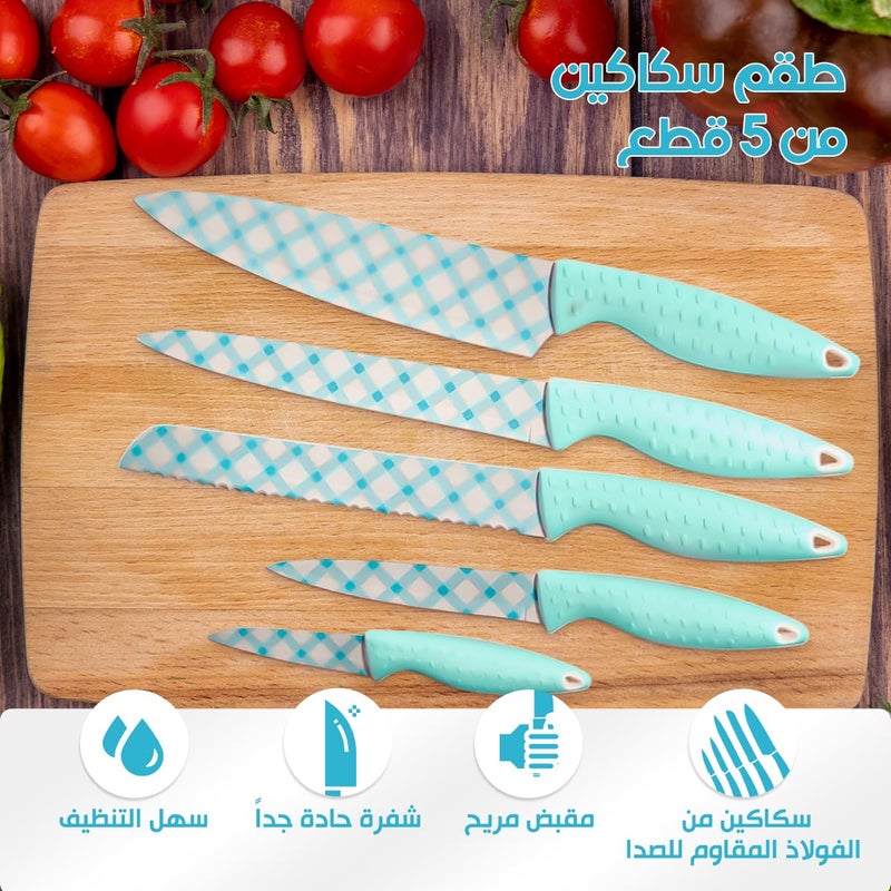 Knife Set,5 pcs Chef Kitchen Knives Set with Strong Handles, sharp kitchen knives, Super Sharp Cutlery Set, High-Quality Stainless Steel Blades for Professional and Home Chef (Blue) - Image 3