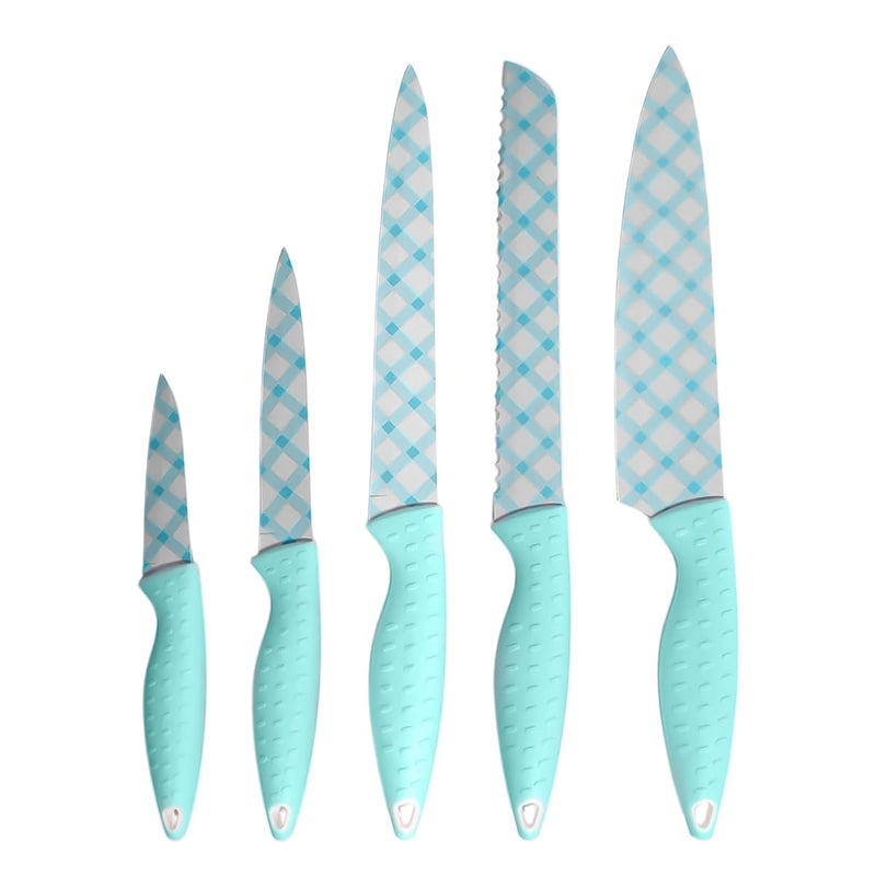 Knife Set,5 pcs Chef Kitchen Knives Set with Strong Handles, sharp kitchen knives, Super Sharp Cutlery Set, High-Quality Stainless Steel Blades for Professional and Home Chef (Blue) - Image 2