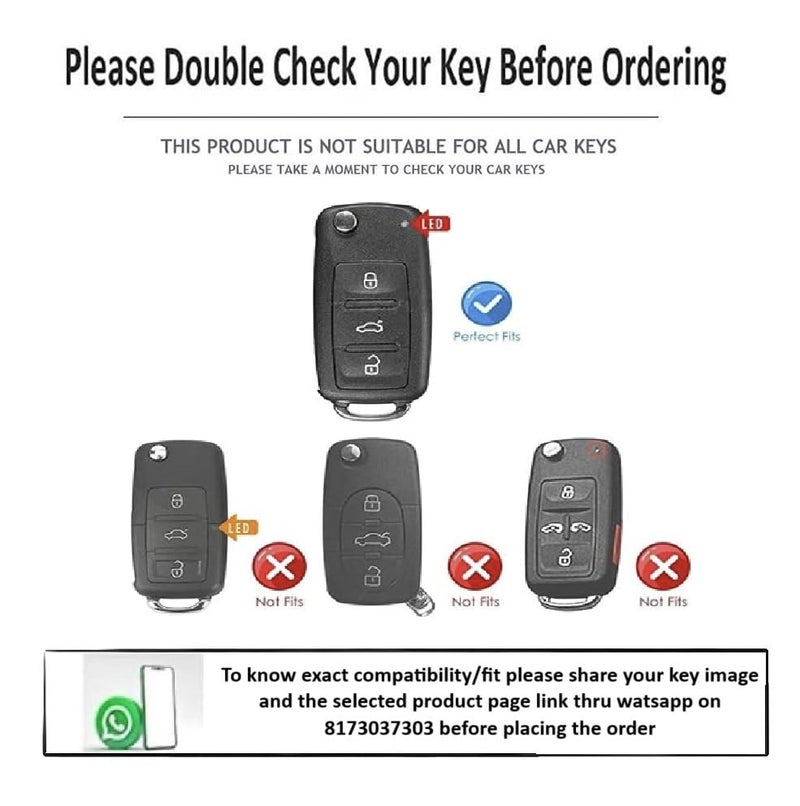 JVCV® Soft TPU Transparent Black Key Cover Compatible with Volkswagen Polo Vento Ameo Jetta Passat & Skoda Rapid Laura Superb Octavia Fabia Yeti Folding Key | Slim Fit Case (Transparent Black) - Image 2