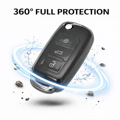 JVCV® Soft TPU Transparent Black Key Cover Compatible with Volkswagen Polo Vento Ameo Jetta Passat & Skoda Rapid Laura Superb Octavia Fabia Yeti Folding Key | Slim Fit Case (Transparent Black) - Image 4