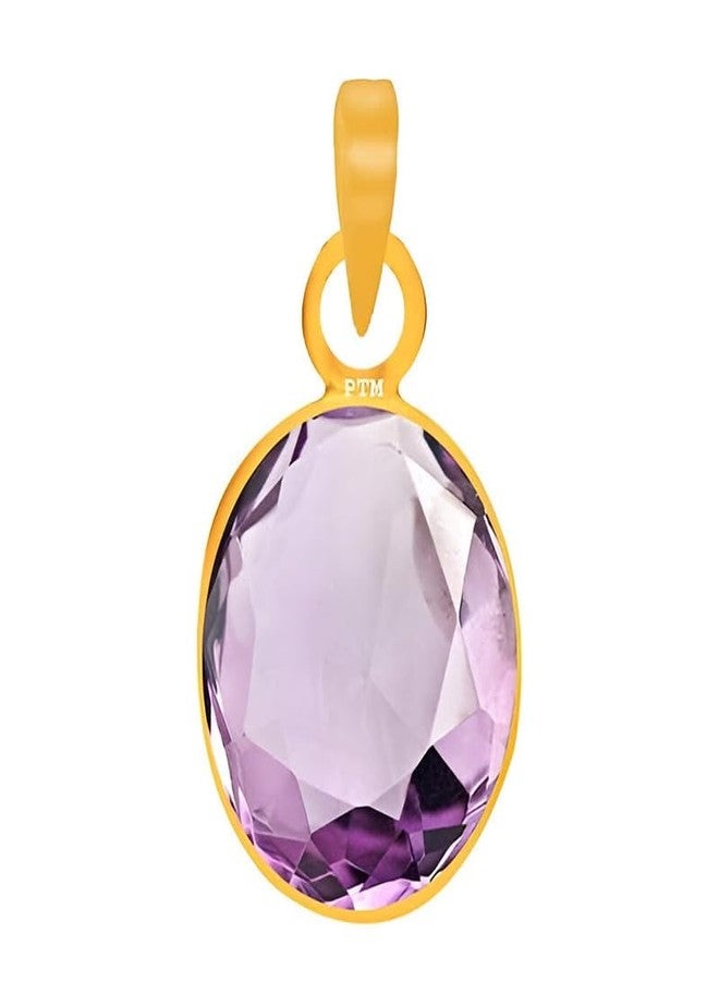 Ptm Natural Amethyst/Kathela 8.25 Ratti or 7.5 Carat Astrological Certified Gemstone Panchdhatu/5 Metals 22k Gold Plated Pendant for Men & Women -fba3825 - Image 1