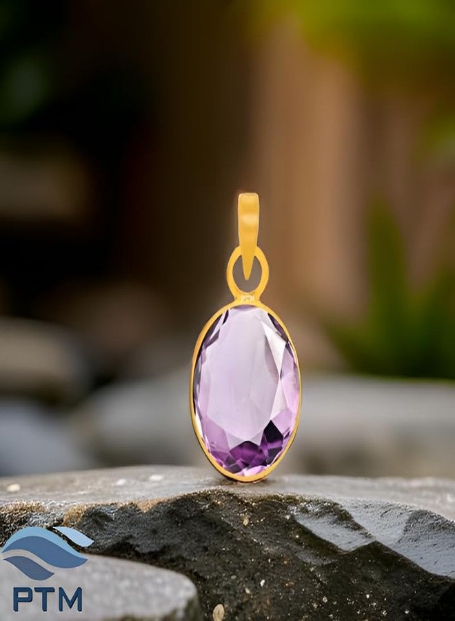 Ptm Natural Amethyst/Kathela 8.25 Ratti or 7.5 Carat Astrological Certified Gemstone Panchdhatu/5 Metals 22k Gold Plated Pendant for Men & Women -fba3825 - Image 2
