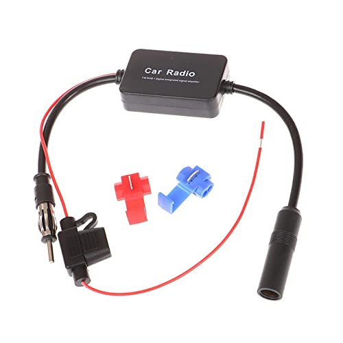 Azuocn Universal Car Stereo FM Radio Antenna Signal Booster Amplifier Amp,12V Power Supply DIN Plug Connector Adapter for Vehicle Truck SUV Car Audio Radio Stereo Media Head Unit Receiver - Image 1