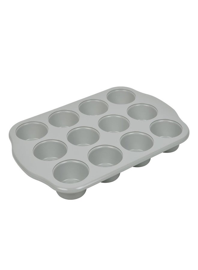 Bakeley 12-Cavity Muffin Cake Pan, Naturally Slick Ceramic Coating Non-Stick Cupcake Pan Bakeware for Oven Baking (Grey) - Image 2