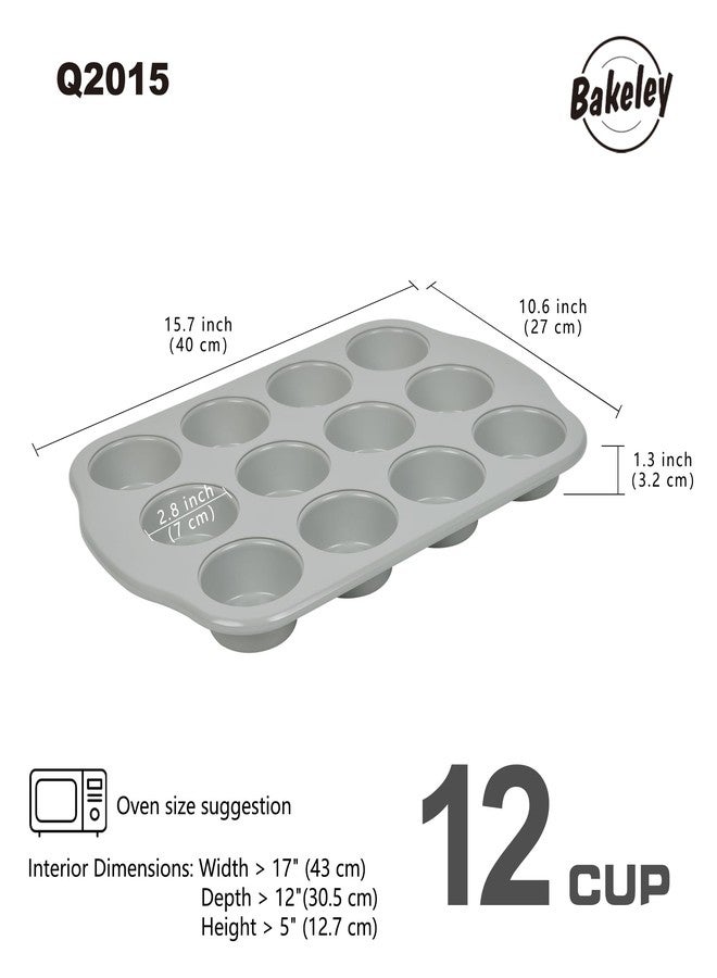 Bakeley 12-Cavity Muffin Cake Pan, Naturally Slick Ceramic Coating Non-Stick Cupcake Pan Bakeware for Oven Baking (Grey) - Image 3
