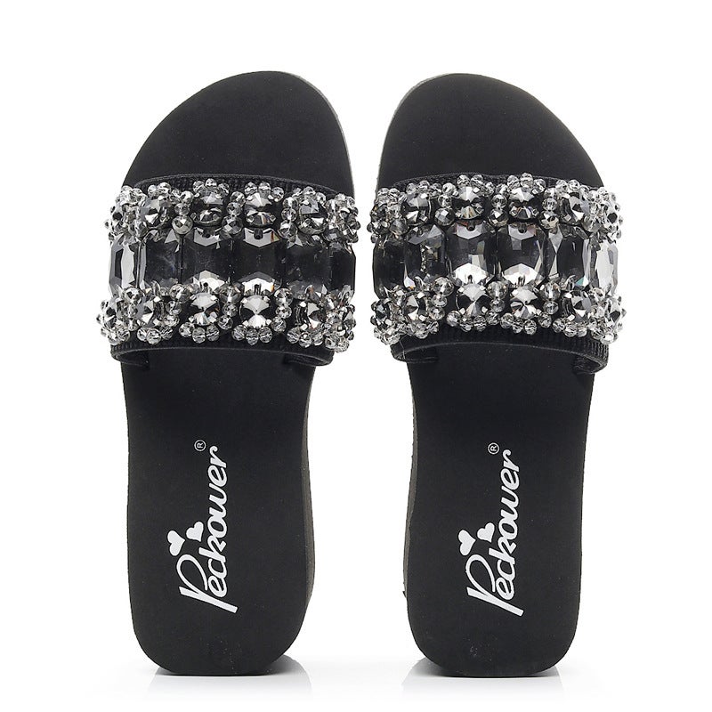 2020 Summer Rhinestone Women'S Thick-Soled Fashion Holiday Beach Shoes Non-Slip Sandals And Slippers Manufacturers - Image 4