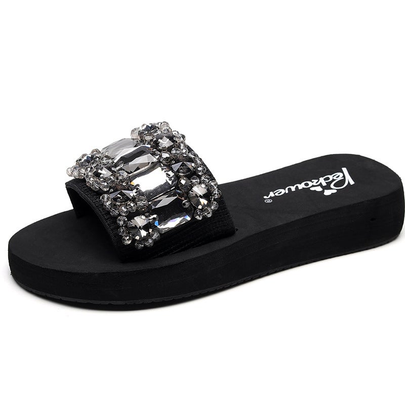 2020 Summer Rhinestone Women'S Thick-Soled Fashion Holiday Beach Shoes Non-Slip Sandals And Slippers Manufacturers - Image 5
