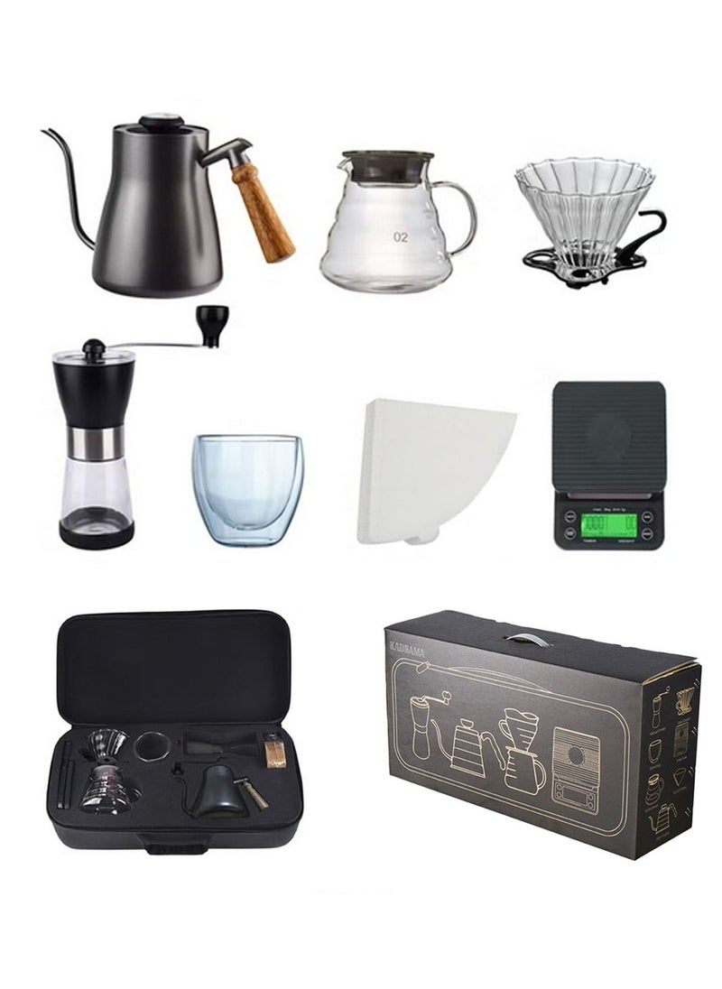 KADRAMA V60 Pour Over Coffee Set 7 Pcs Drip Coffee Maker Set, Hand Brewing Coffee Accessories Kit with Portable Travel Bag 60*30*18cm  - Image 1