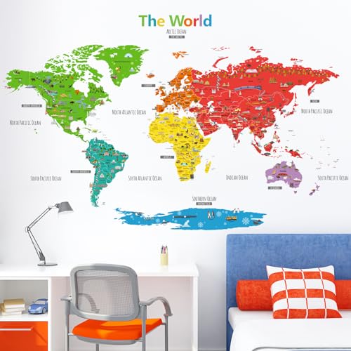 DECOWALL DL3-1902N XLarge Colorful Landmark World Map Wall Stickers (62x42 inch) Wall Decals Peel and Stick Removable Wall Stickers for Kids Nursery Bedroom Living Room décor - Image 4