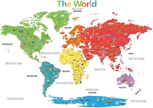 DECOWALL DL3-1902N XLarge Colorful Landmark World Map Wall Stickers (62x42 inch) Wall Decals Peel and Stick Removable Wall Stickers for Kids Nursery Bedroom Living Room décor - Image 1