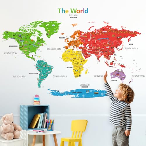 DECOWALL DL3-1902N XLarge Colorful Landmark World Map Wall Stickers (62x42 inch) Wall Decals Peel and Stick Removable Wall Stickers for Kids Nursery Bedroom Living Room décor - Image 2