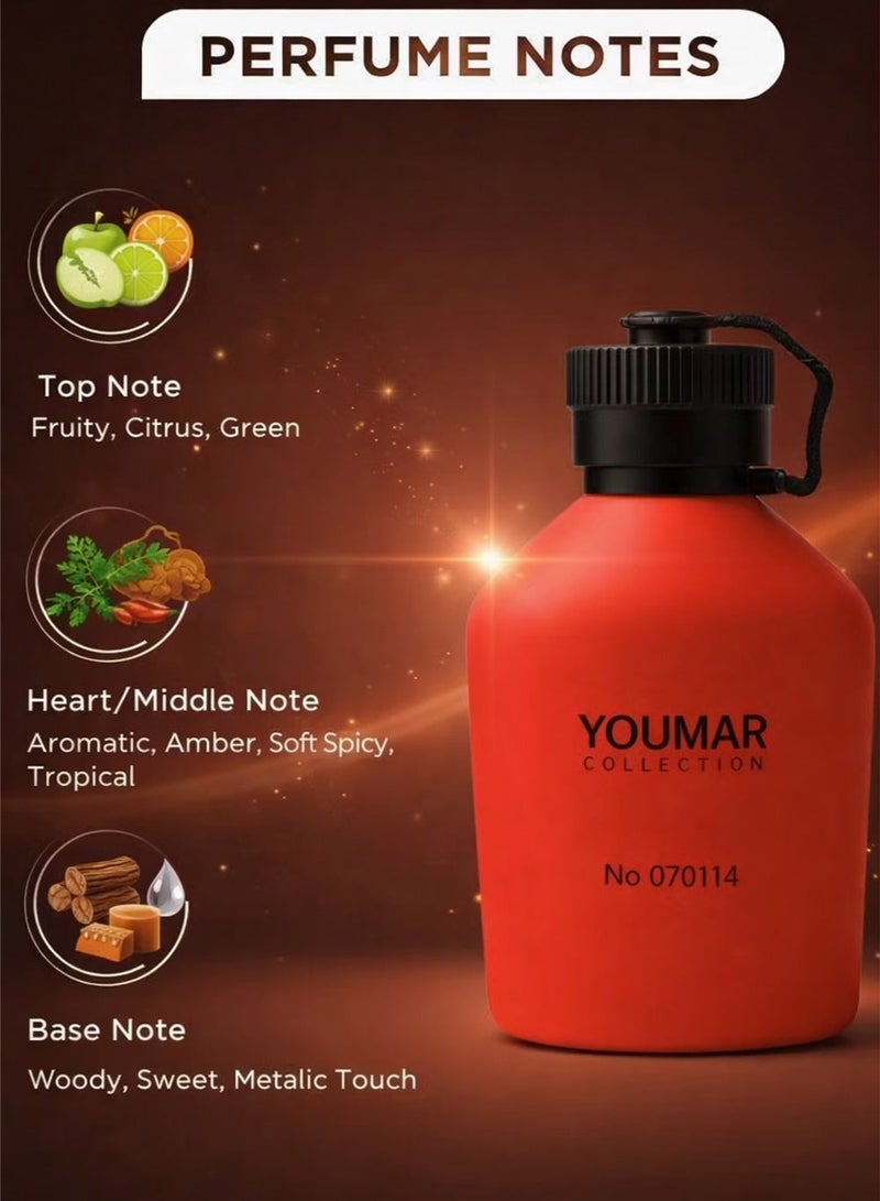 يومار عطر يومار كولكشن ريد رقم 070114 فاخر للرجال 100 مل – كولونيا تدوم طويلاً بنفحات الفواكه الحمضية والعنبر | عطر رجالي مميز - Image 2
