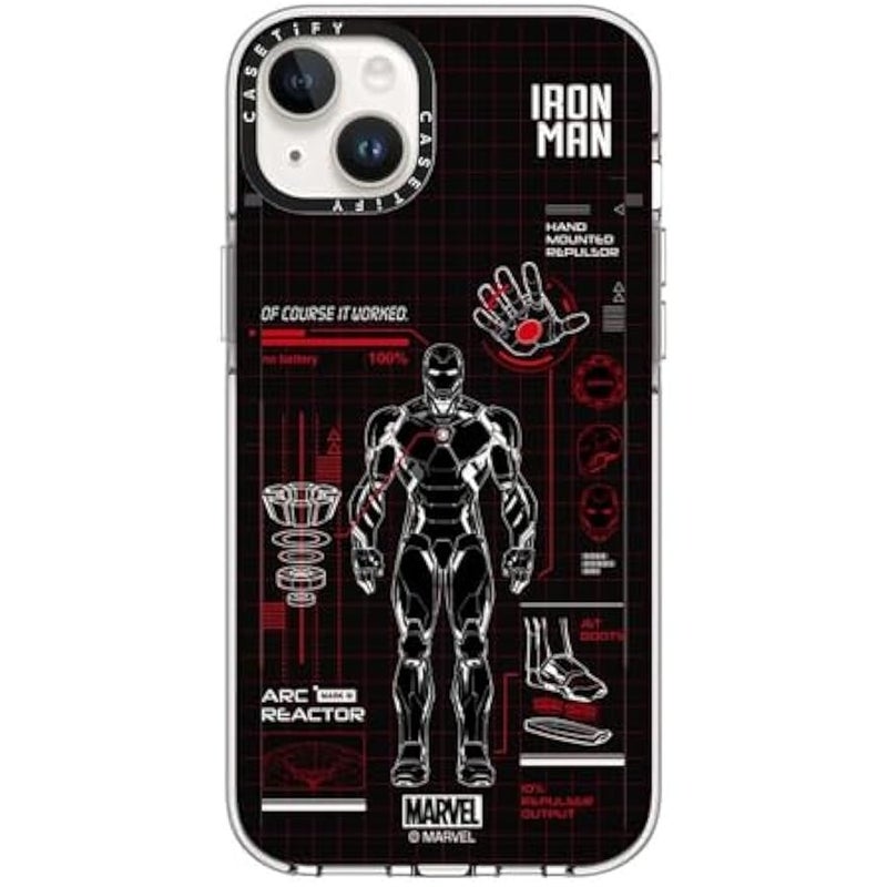 Casetify Clear iPhone 14 Plus Case 【Iron Man Co-Lab/Not Yellowing / 6.6ft Drop Protection/Compatible with Magsafe】 - Iron Man Blue Print Tech - Red - Clear - Image 1