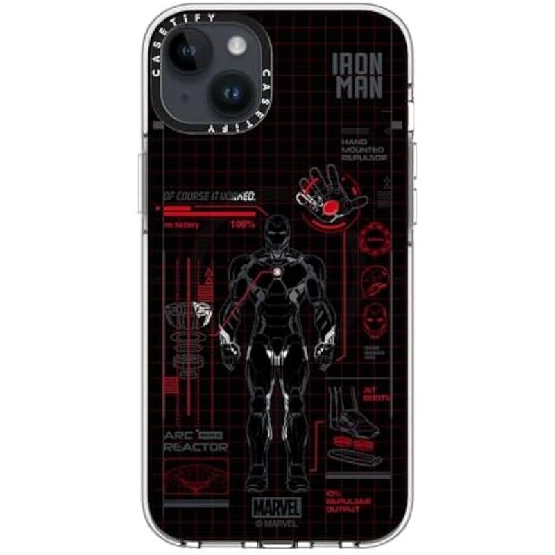 Casetify Clear iPhone 14 Plus Case 【Iron Man Co-Lab/Not Yellowing / 6.6ft Drop Protection/Compatible with Magsafe】 - Iron Man Blue Print Tech - Red - Clear - Image 5