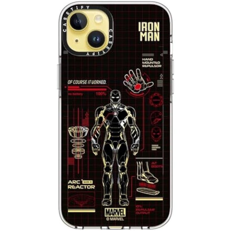 Casetify Clear iPhone 14 Plus Case 【Iron Man Co-Lab/Not Yellowing / 6.6ft Drop Protection/Compatible with Magsafe】 - Iron Man Blue Print Tech - Red - Clear - Image 3