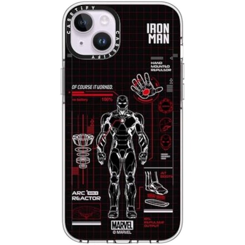 Casetify Clear iPhone 14 Plus Case 【Iron Man Co-Lab/Not Yellowing / 6.6ft Drop Protection/Compatible with Magsafe】 - Iron Man Blue Print Tech - Red - Clear - Image 2